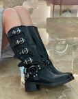 Anfibio con fibbie laterali in pelle nero -  Kendall SPS
