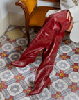 Stivale alto al ginocchio con tacco in pelle bordeaux - Mersia Evolution SS25