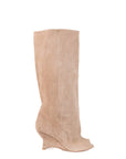 Taupe Suede Peep-Toe Bootie - MRS SMALL WEDGE New