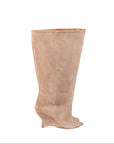 Stivale spuntato con gambale ampio in camoscio taupe - MRS WEDGE New