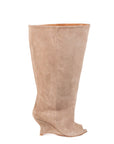 Taupe suede open-toe boot with wide shaft - MRS WEDGE New