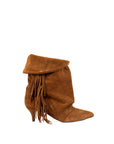 Stivaletto con piega e frange in camoscio cuoio - Suele fringe New
