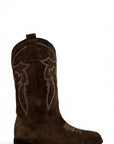 Texano con ricami in camoscio cioccolato - Rose