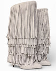 Stivale alto con gambale ampio e frange in camoscio ghiaccio - MRS FRINGES