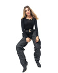 Stivale alto ai fianchi con cintura in jeans nero - ALA BELT