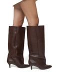 Stivale con tacco e gambale ampio in pelle marrone - Nizza