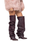 Stivale alto al ginocchio con zeppa in pelle bordeaux - Ophelia draped
