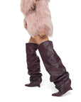 Stivale alto al ginocchio con zeppa in pelle bordeaux - Ophelia draped