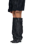Stivale alto al ginocchio con zeppa in pelle nero - Ophelia draped