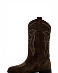 Texano con ricami in camoscio cioccolato - Rose