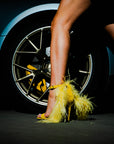 Sandalo con piume in camoscio giallo - Plume SS25
