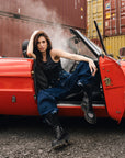 Amphibian boot with black leather and suede pocket - Maya