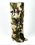 Stivale alto al ginocchio con tacco camouflage - Mersia Evolution New SS25