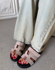Ciabatta con strappo in pelle e camoscio - Kathleen