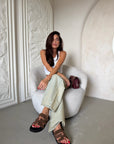 Ciabatta con strappo in pelle e camoscio - Kathleen