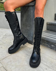 High amphibian boot with leather and suede laces - Selena