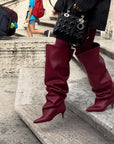 Stivale alto al ginocchio con tacco in pelle bordeaux - Mersia Evolution SS25