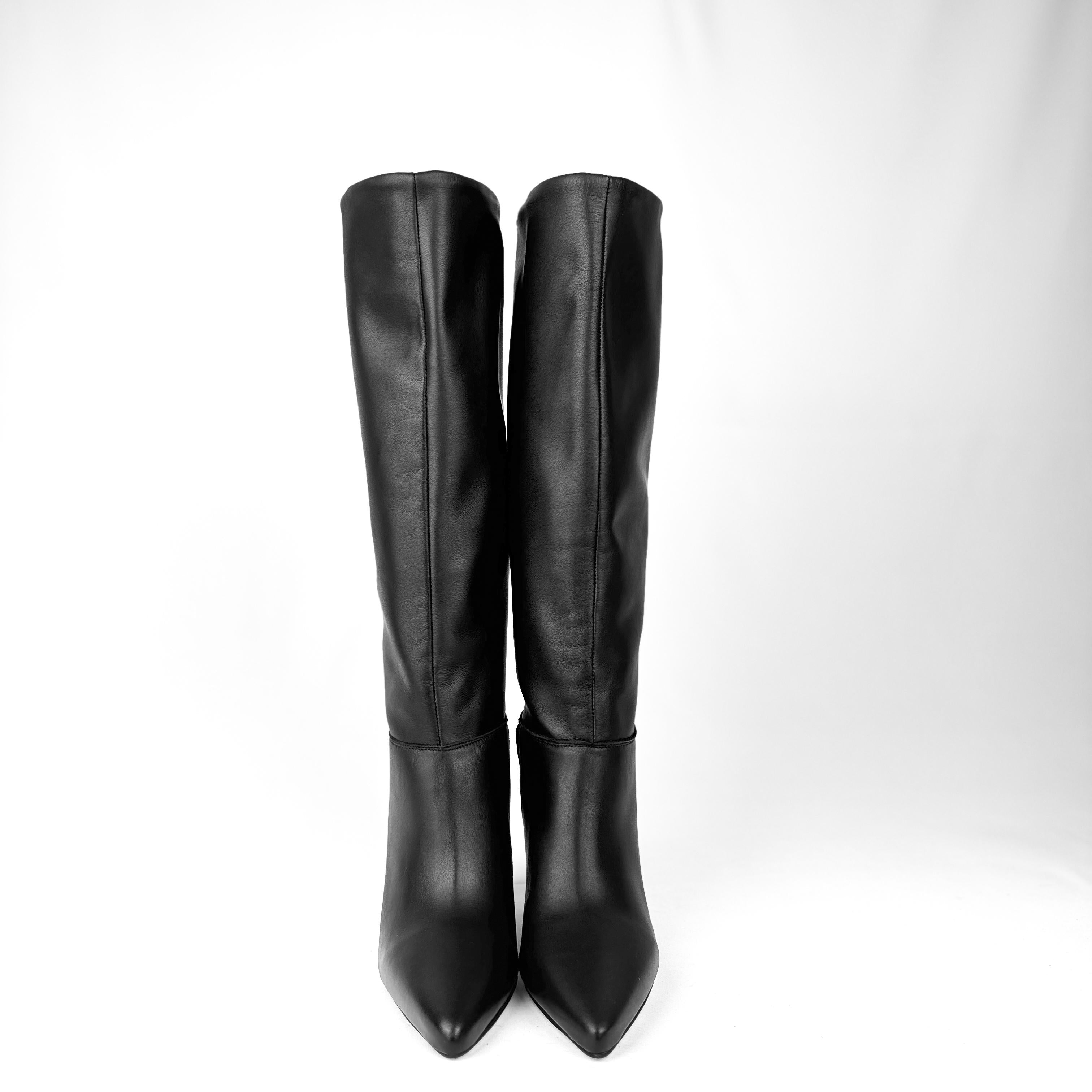 Stivali Alti Stivali Pelle Neri Tacco Basso Stivali Neri In Pelle