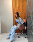 Knee-high heeled boot in light blue suede - Mersia Evolution New SS25