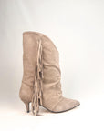 Bottine à pli et franges en daim taupe - Suele fringe New