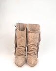 Stivaletto con piega e frange in camoscio taupe - Suele fringe New