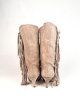 Stivaletto con piega e frange in camoscio taupe - Suele fringe New