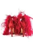 Sandalo con piume in camoscio rosso - Plume SS25