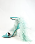 Sandalo con piume in camoscio acqua marina - Plume