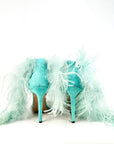 Sandalo con piume in camoscio acqua marina - Plume