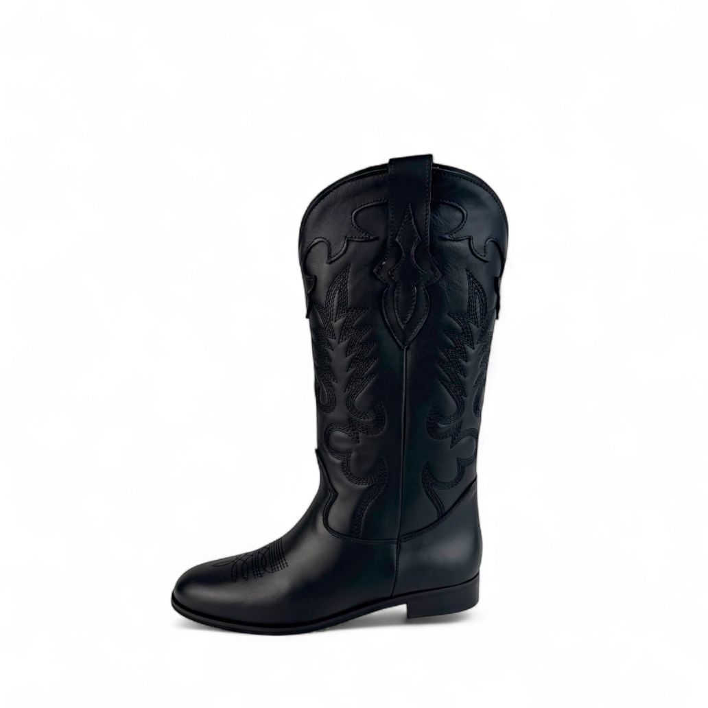 Stivali con ricami in pelle nero - Elettra SS25