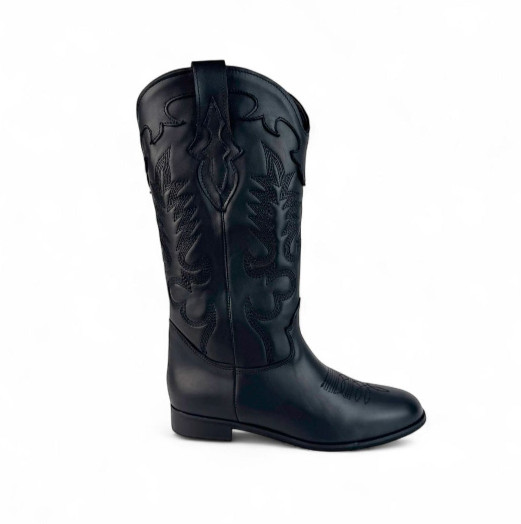 Stivali con ricami in pelle nero - Elettra SS25