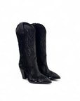 Texano con tacco alto e ricami in nabuk nero - Tennesse