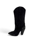 Texano con tacco alto e ricami in nabuk nero - Tennesse
