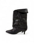 Stivaletto con piega e frange in pelle nero - Suele fringe