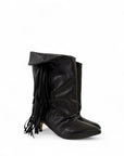 Stivaletto con piega e frange in pelle nero - Suele fringe