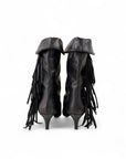 Stivaletto con piega e frange in pelle nero - Suele fringe