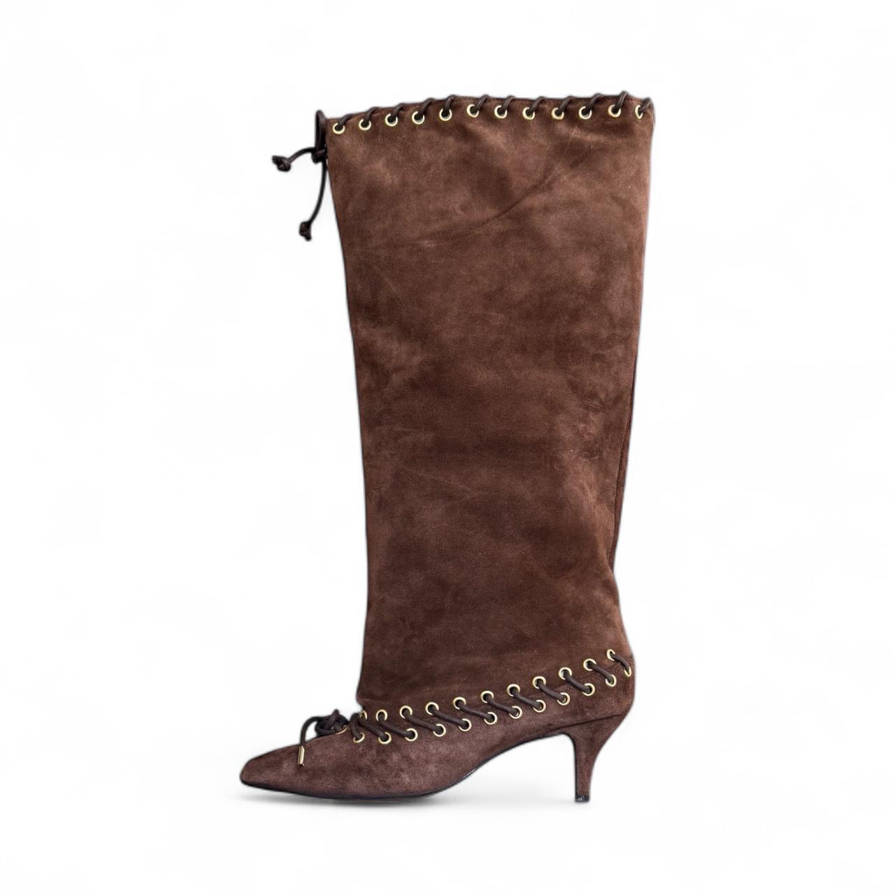 Bottes En Daim Cacao à Talons Hauts Et Plateau - Taille 39 - Occasion Très Bon état