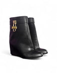 Stivaletto con piegone in pelle nero e charm oro - Mina LOW