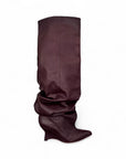 Stivale alto al ginocchio con zeppa in pelle bordeaux - Ophelia draped