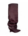 Stivale alto al ginocchio con zeppa in pelle bordeaux - Ophelia draped