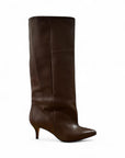 Stivale con tacco e gambale ampio in pelle marrone - Nizza