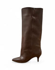 Stivale con tacco e gambale ampio in pelle marrone - Nizza