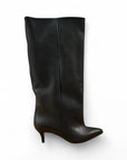 Stivale con tacco e gambale ampio in pelle nero - Nizza