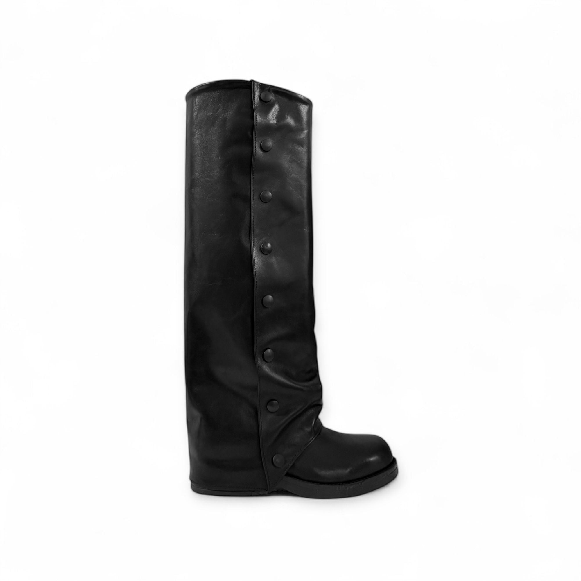 Anfibio con piegone in pelle nero - Harley buttons