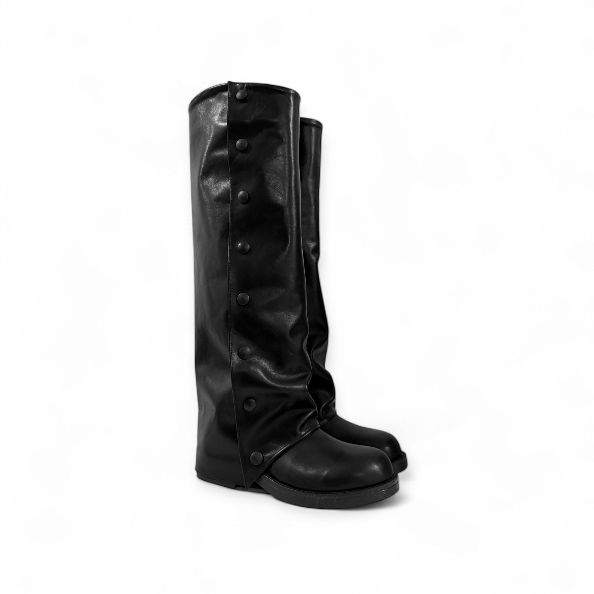 Anfibio con piegone in pelle nero - Harley buttons