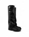 Anfibio con piegone in pelle nero - Harley buttons
