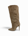 Stivale alto con circonferenza ampia in camoscio taupe - MRS COPACABANA