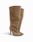 Stivale alto con circonferenza ampia in camoscio taupe - MRS COPACABANA