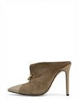 Sabot in camoscio e pelle taupe e dettaglio oro - Charlotte
