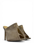 Peep-toe taupe suede clogs - Elizabeth